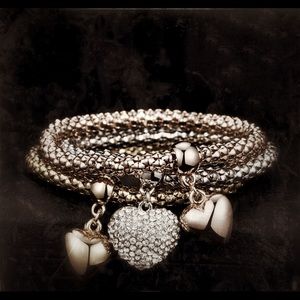 Rhinestone heart charms popcorn rose gold bracelet